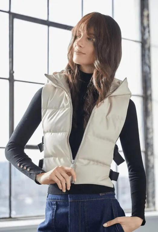 Adroit Atelier Women's Lola Vegan Leather Quilted Full Zip Gilet w/ Adjustable Side Buckles - Image 2