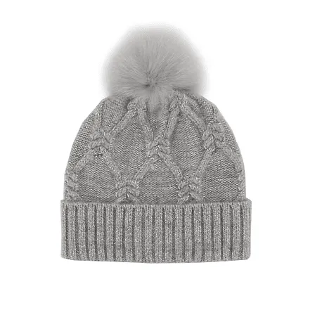 Mitchie's Matchings Women's Cable Knit Hat w/Lurex & Fox Pom - Image 2